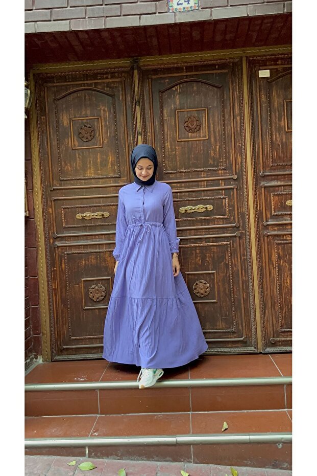 Beli Tünelli Düğmeli Elbise - 9