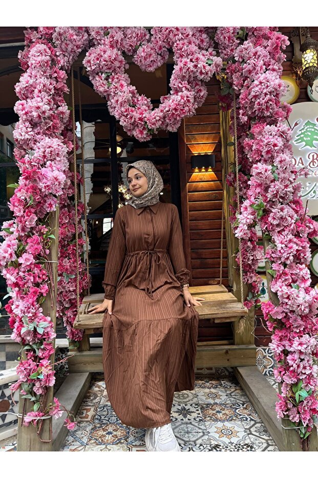 Beli Tünelli Düğmeli Elbise - 4