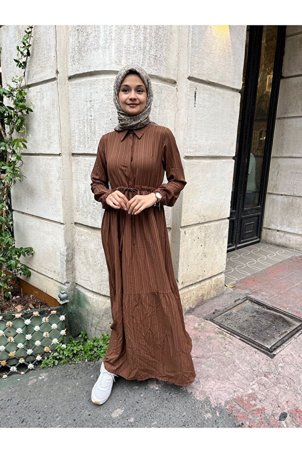 Beli Tünelli Düğmeli Elbise - 6