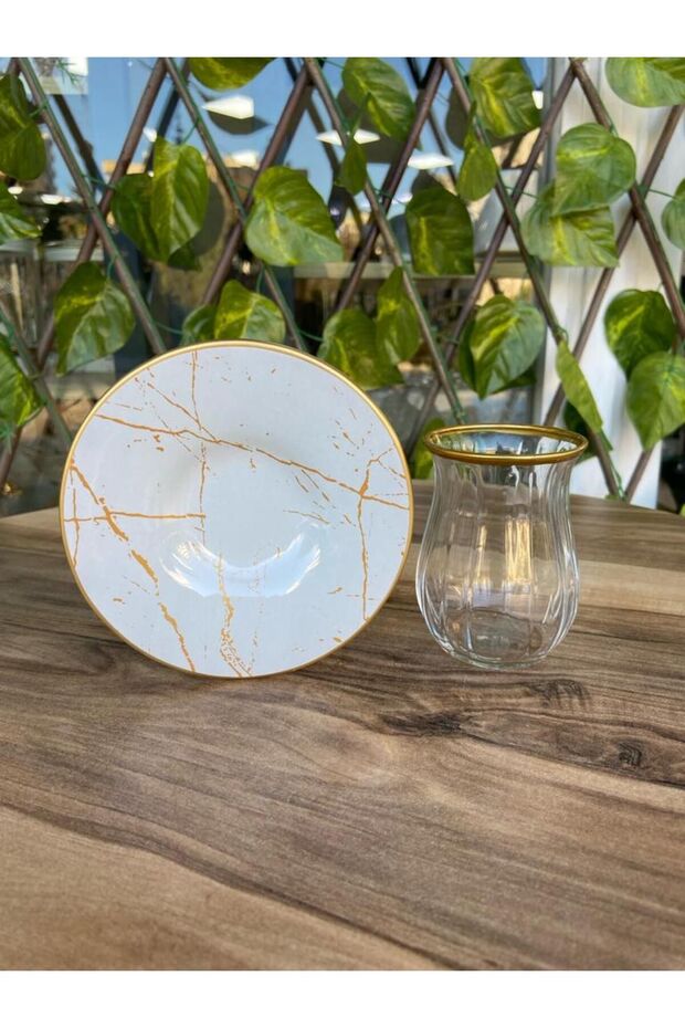 Beyaz mermer model linka çay seti - 3