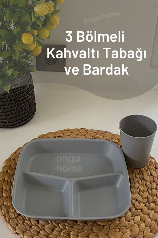 Kahvaltı Tabağı Üç Bölmeli Tabak Mama Tabağı 1 Adet - Gri - 2