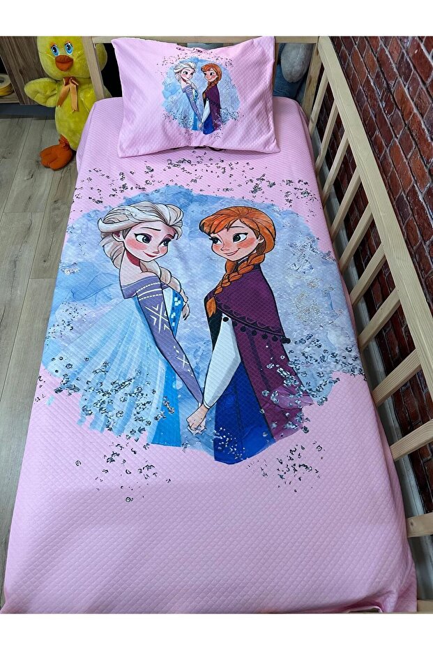 Evshomes Pink Elsa Anna Frozen Digital Print Quilted Pike Set