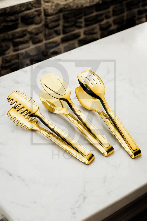 3-Piece Luxury Stainless Steel Gold Tongs Set 3-Piece Serving Tongs Presentation Set 18/10 Cr-Ni