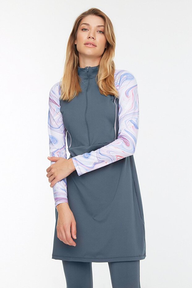 Szürke, hosszú ujjú szörfözési teljesítményű 3 részes fürdőruha szett TCTSS22CF0021 - 1