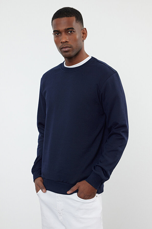 Lacivert Regular/Normal Kesim İçi Polar/Sıcak Tutan Sweatshirt TMNAW21SW1208 - 4