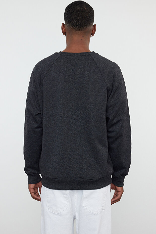 Antrasit Oversize/Geniş Kesim Fit İçi Polar/Sıcak Tutan Sweatshirt TMNAW23SW00190 - 5