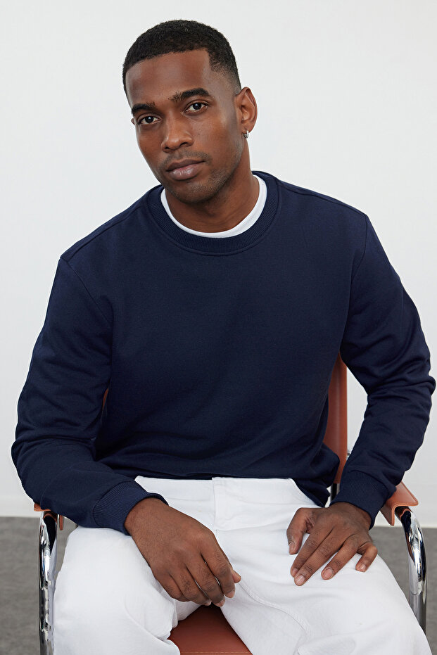 Lacivert Regular/Normal Kesim İçi Polar/Sıcak Tutan Sweatshirt TMNAW21SW1208 - 3