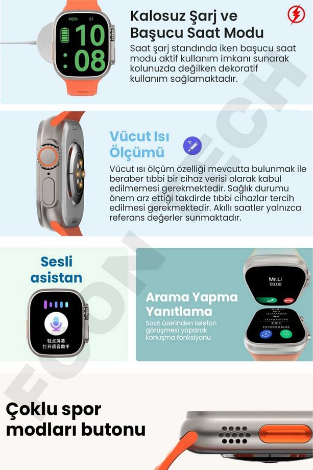 Watch 8 Akıllı Saat T800 Çift Kordonlu Ultra Akıllı Saat Ios Ve Andorid Uyumlu Smartwatch - 6