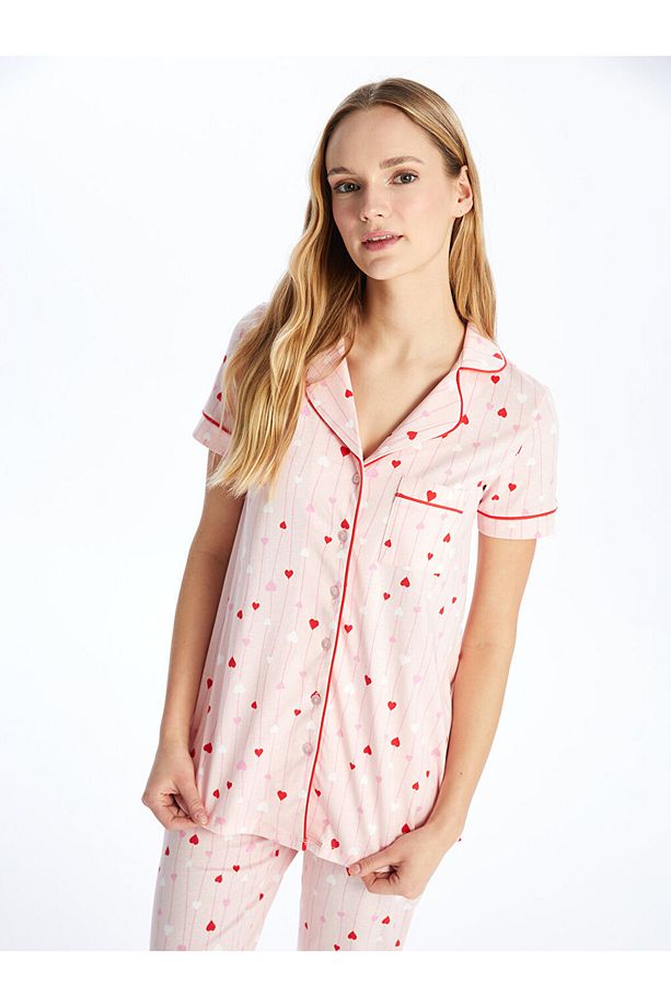 Gömlek Yaka Desenli Kısa Kollu Hamile Pijama Takımı - 2
