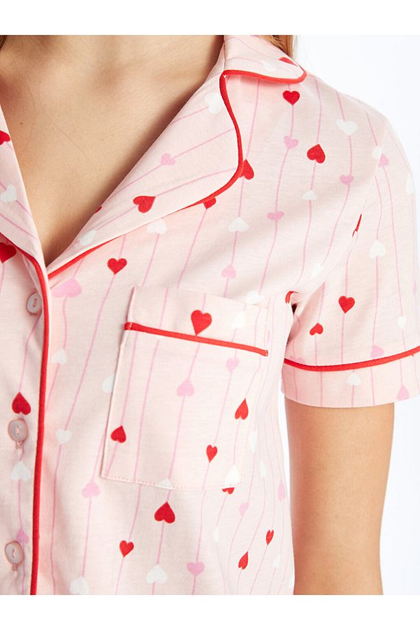 Gömlek Yaka Desenli Kısa Kollu Hamile Pijama Takımı - 4