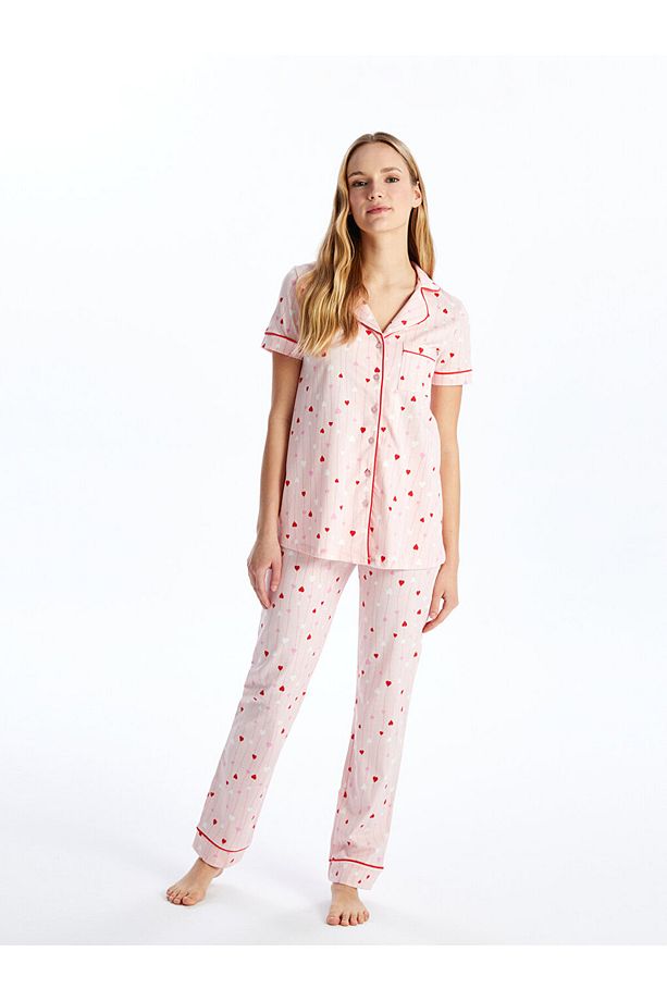 Gömlek Yaka Desenli Kısa Kollu Hamile Pijama Takımı - 3