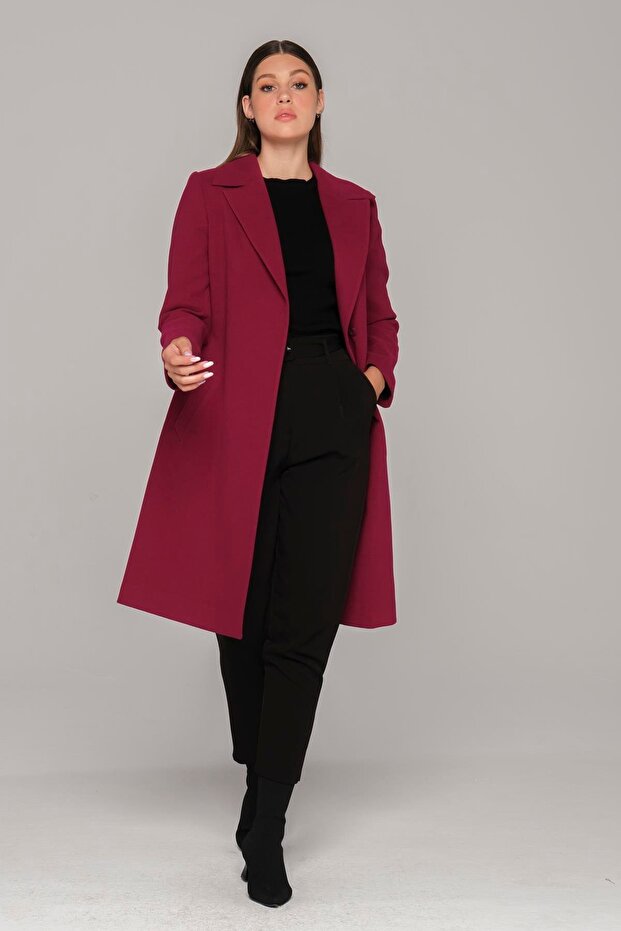 Snap Closure Belted Waist Coat Fuchsia 3854