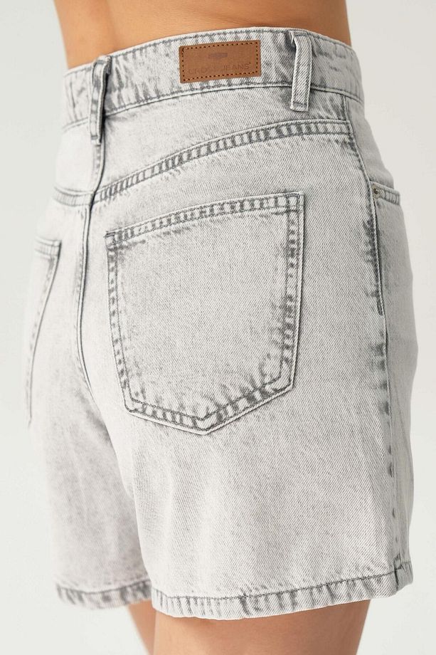 Açık Gri Yüksek Bel Patı Fermuarlı Jean Şort C 4534-104 - 5