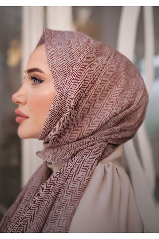 شال بنمط متعرج بني مقاس 72 × 180 سم - 2