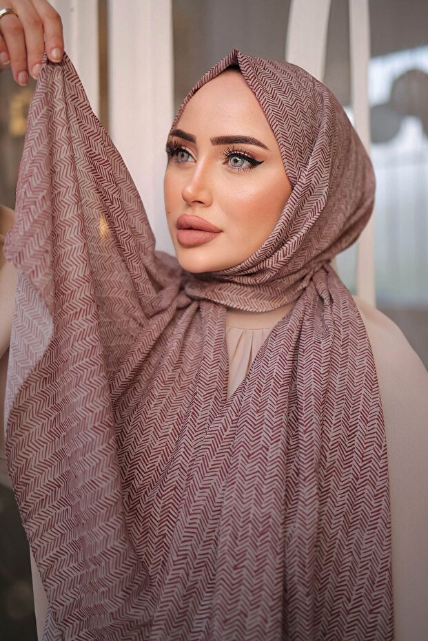 شال بنمط متعرج بني مقاس 72 × 180 سم - 1