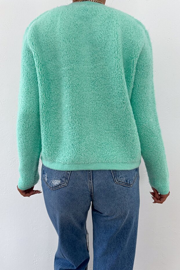 Cardigan de pluș de culoare mentă - 5