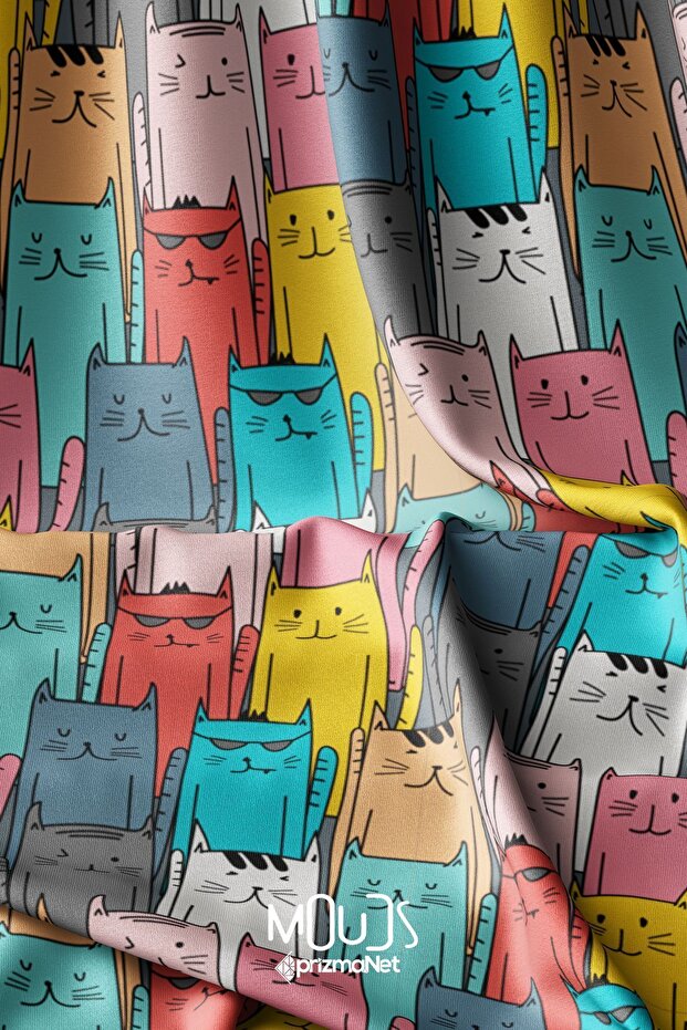 Cat Patterned Suede Texture - 155cm Width, Digital Printed, Kms-66 - 1