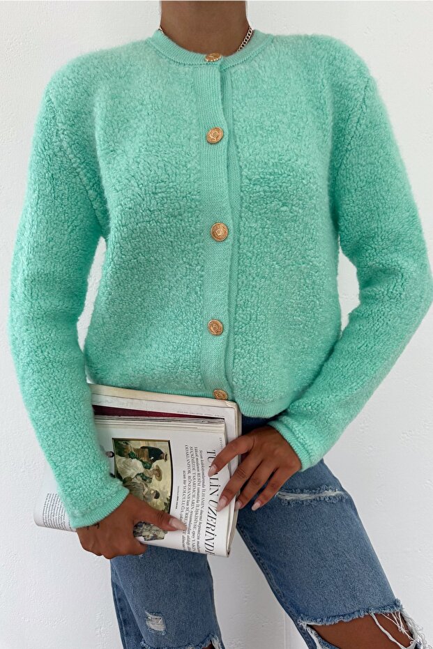 Cardigan de pluș de culoare mentă - 2