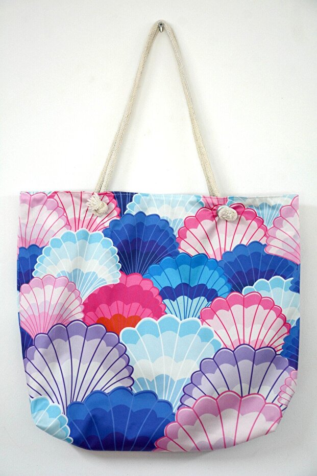 Erayshome Seashell Patterned Beach Bag - Zippered and Lined Shopping Bag
