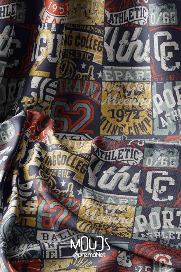 Emblem Patterned Digital Printed Fabric Suede-Like Texture Width 155cm Kms-77