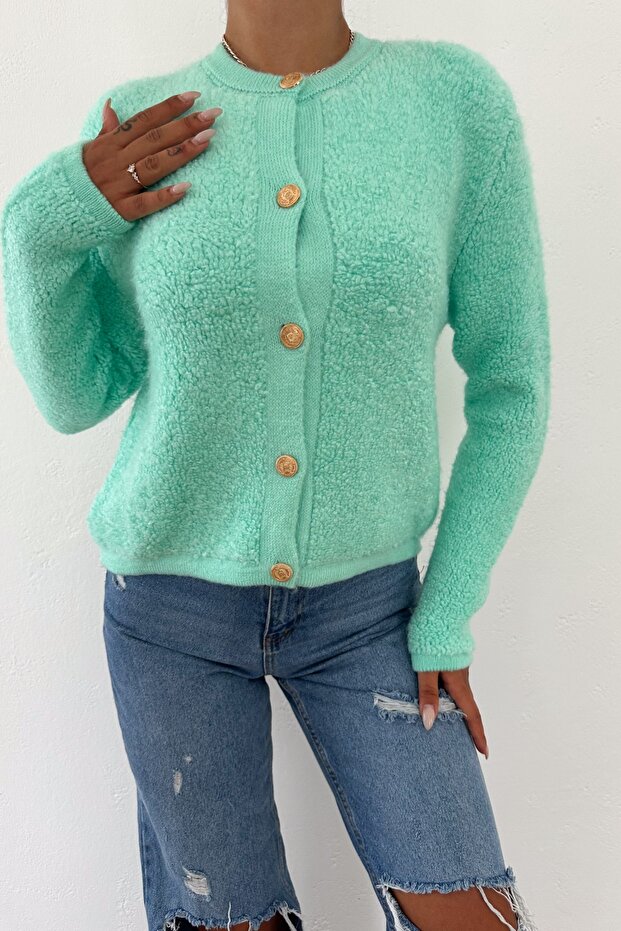 Cardigan de pluș de culoare mentă - 6