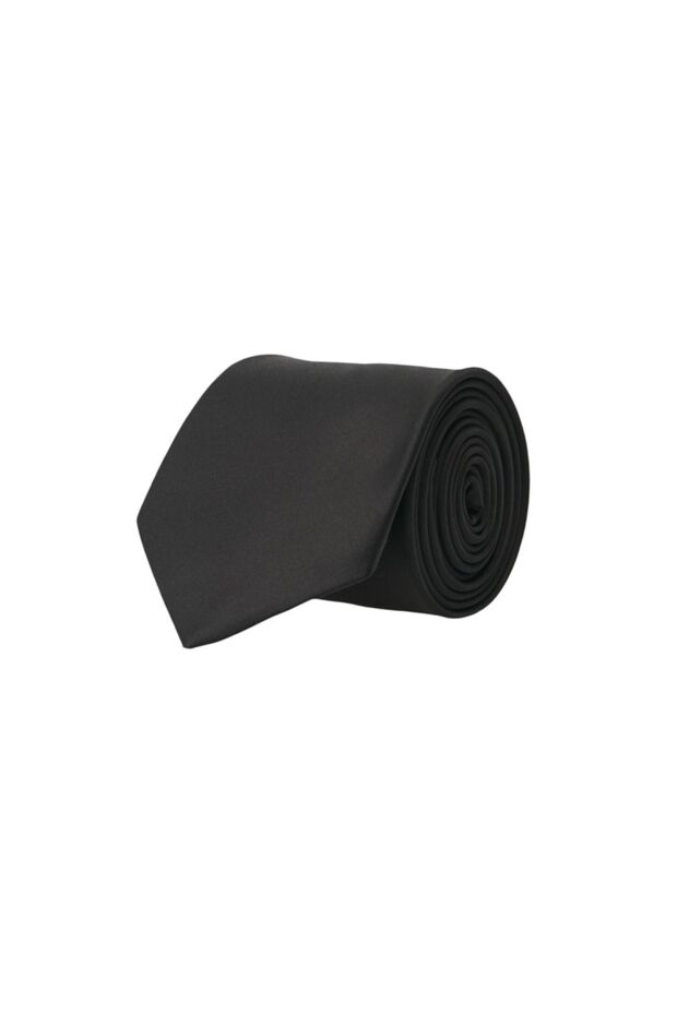 Men's Black Patternless Black Tie - 1