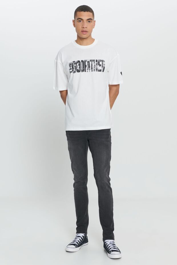 Erkek Beyaz The Godfather Lisanslı Loose Fit Bol Kesim %100 Pamuk Bisiklet Yaka Baskılı Tişört - 3