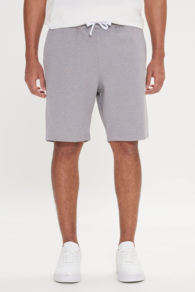 Erkek Gri Melanj Standart Fit Normal Kesim Cepli Rahat Örme Şort - 2