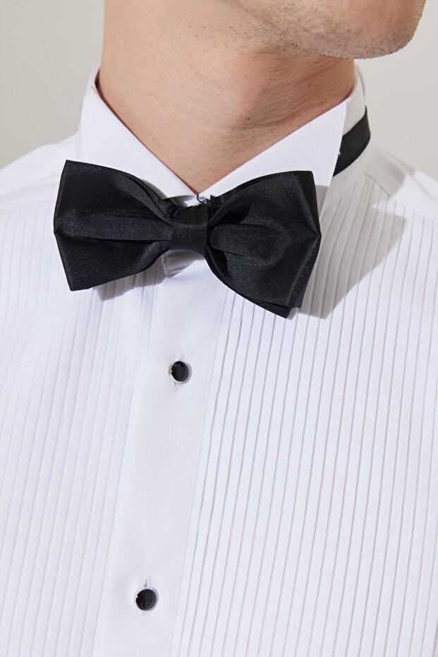 Erkek Beyaz Ütü Gerektirmeyen Slim Fit Dar Kesim Ata Yaka %100 Pamuk Non-ıron Gömlek - 3