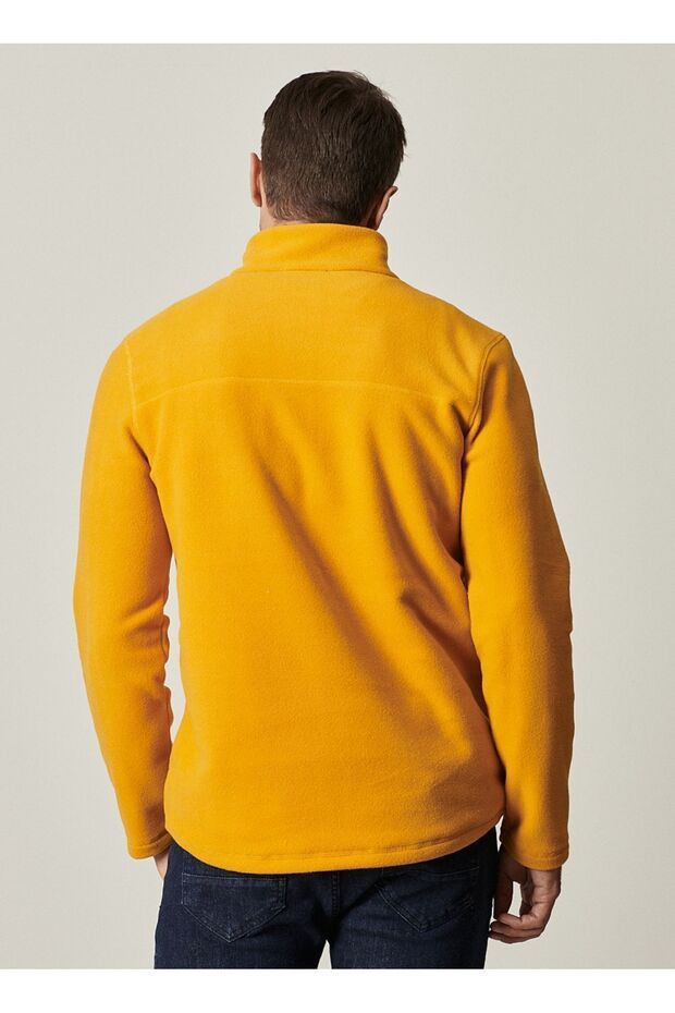 Erkek Sarı Anti-pilling Tüylenme Yapmayan Standart Fit Dik Yaka Soğuk Geçirmez Polar Sweatshirt - 4