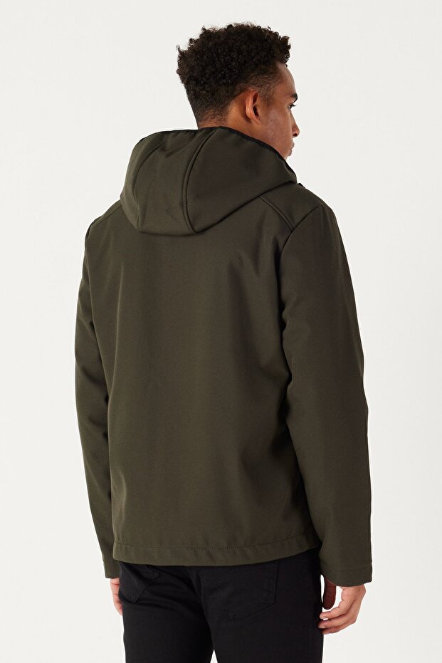 Erkek Yeşil Standart Fit Normal Kesim Dik Yaka Softshell Mont - 7
