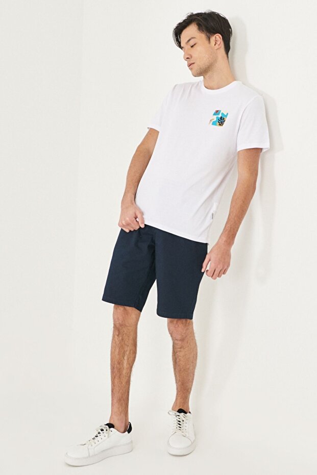 Men's Navy Blue Slim Fit Slim Fit Dobby 100% Cotton Casual Chino Shorts