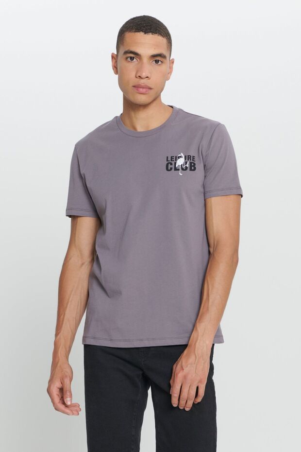 Erkek Antrasit Standart Fit Normal Kesim %100 Pamuk Baskılı Bisiklet Yaka Tişört - 1