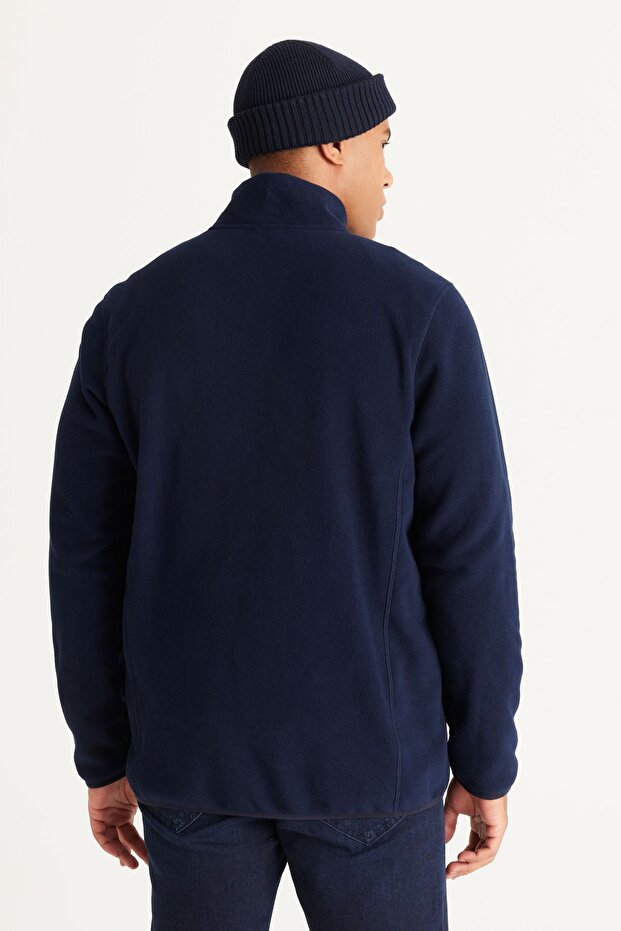 Bluza męska granatowa - antypilling, niepilling, stójka z kołnierzem typu bato, kurtka polarowa - 5