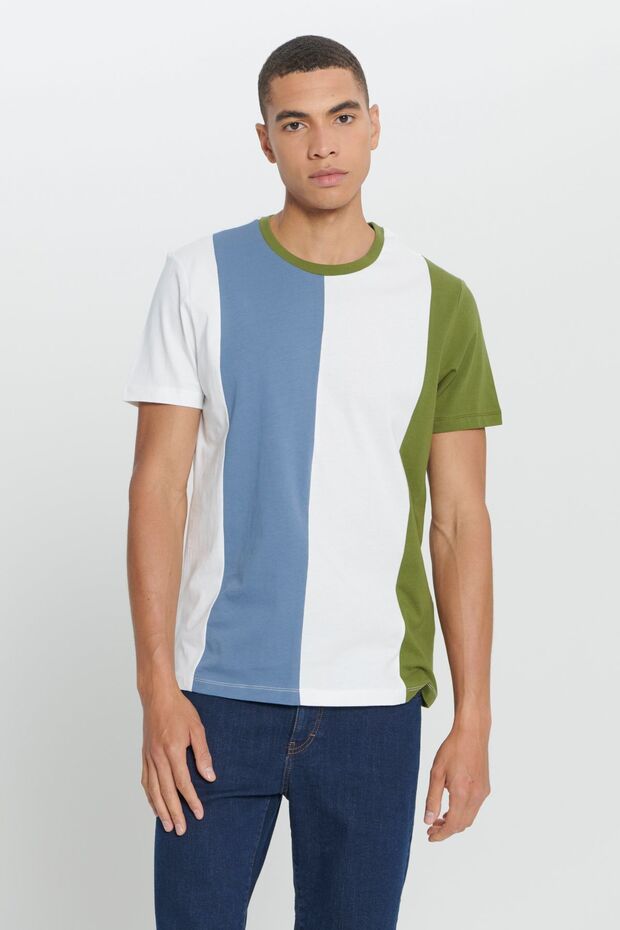 Men's Ecru-Khaki Standard Fit Regular Fit 100% Cotton Printed Crew Neck T-Shirt