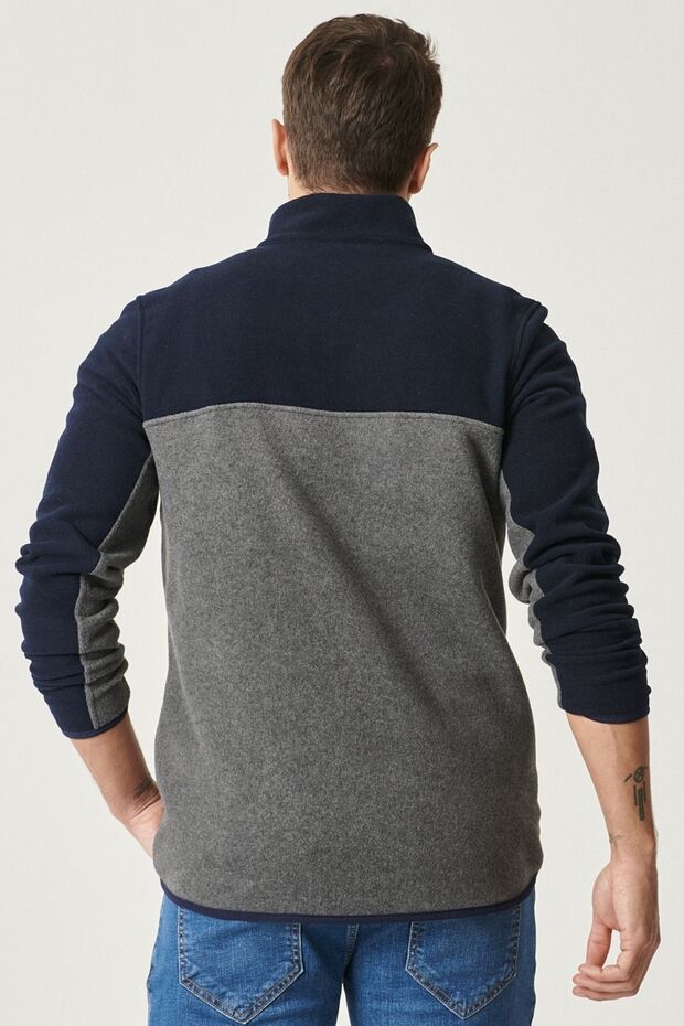 Erkek Lacivert-antrasit Standart Fit Normal Kesim Günlük Rahat Çift Renkli Polar Spor Sweatshirt - 5