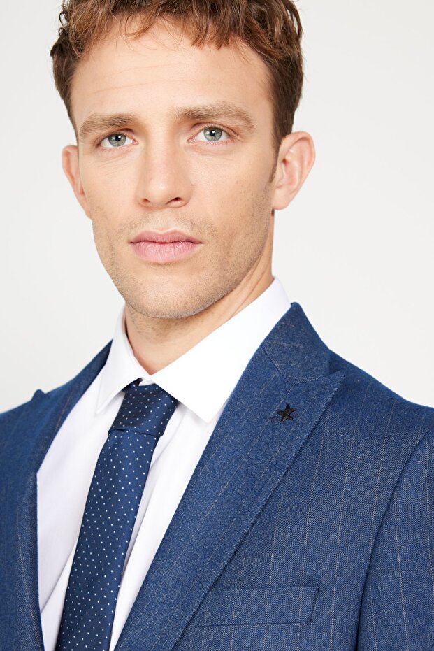 Erkek Lacivert Ekstra Slim Fit Dar Kesim Kırlangıç Yaka Çizgili Takım Elbise - 6