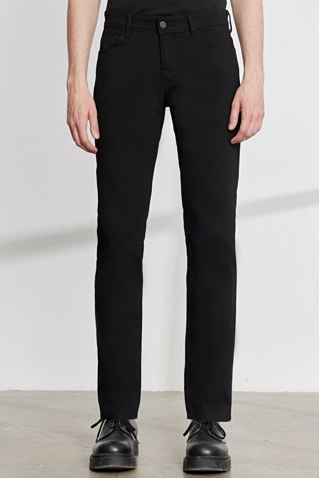 Men's Black Slim Fit Slim Fit 5 Pocket Dobby Flexible Trousers
