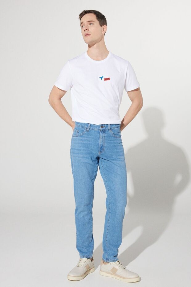 Erkek Açık Mavi Comfort Fit Rahat Kesim %100 Pamuk Esnek Denim Jean Kot Pantolon - 4