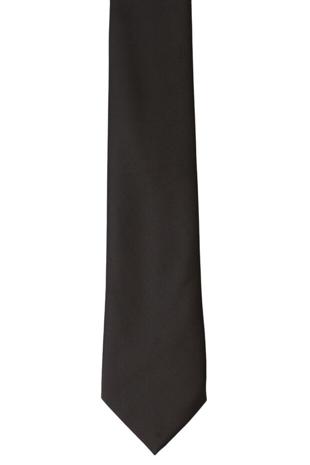 Men's Black Patternless Black Tie - 2