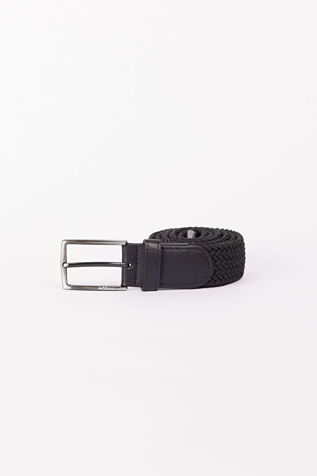 Men's Black Casual Faux Leather Knitted Jean Denim Belt