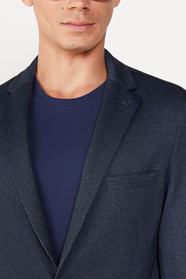 Чоловічий темно-синій піджак з монохромним коміром з принтом з темно-синього кольору - 5