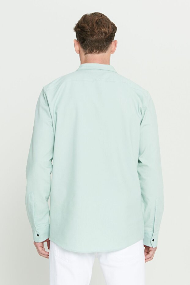 Erkek Su Yeşili Slim Fit Dar Kesim Klasik Yaka Pamuklu Gömlek - 5