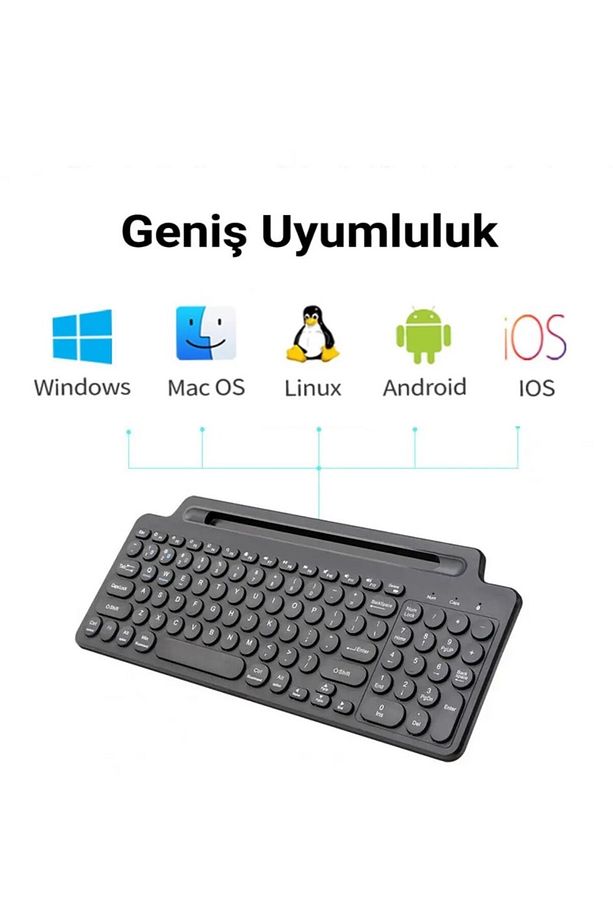 Bluetooth Klavye +2.4Ghz Kablosuz Kendinden Standlı Tablet Telefon Tv PC Android IOS Windows Numerik - 3