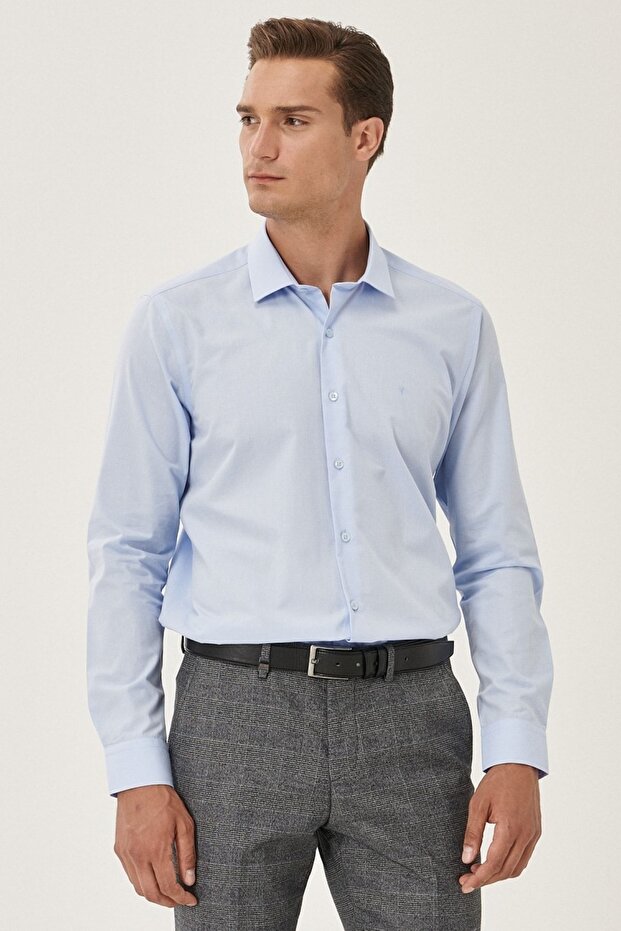 Men's Light Blue Slim Fit Narrow Cut Classic Collar Cotton Shirt