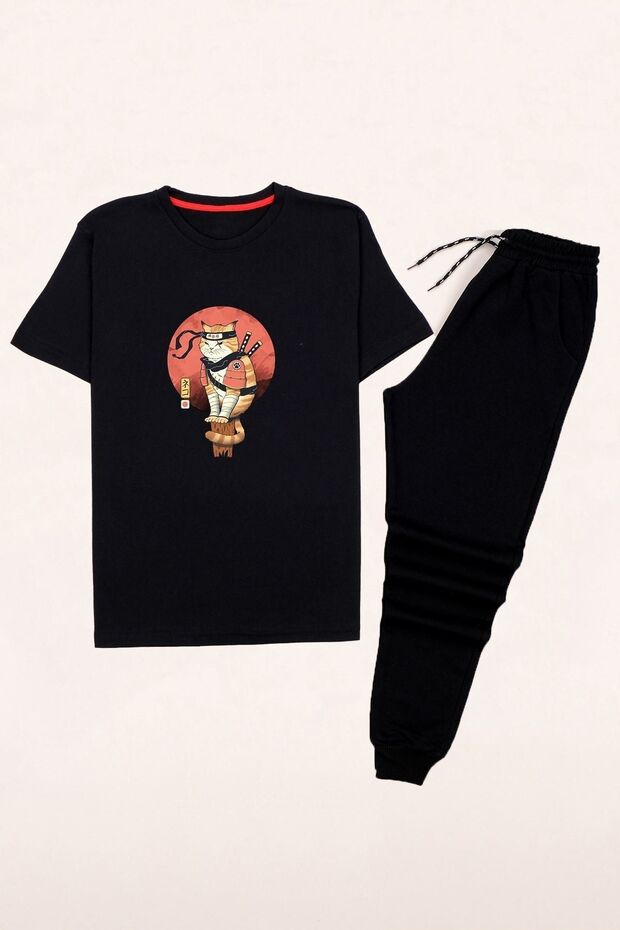 طقم بدلة رياضية بنمط قطة الساموراي - 1