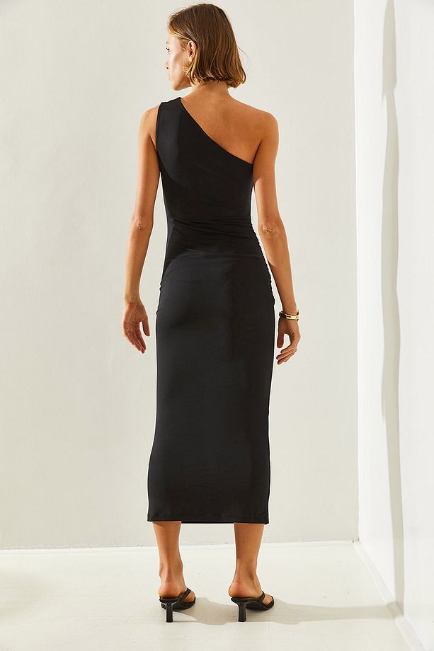 Kadın Polo Tek Omuz Drape Detaylı Midi Boy Elbise 60251437 - 5