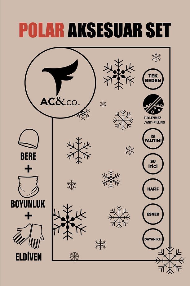 Erkek Haki Anti-pilling Sıcak Tutan Su Itici Polar Bere Boyunluk Eldiven Set - 7