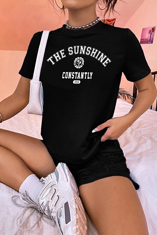 طقم شورت مطبوع عليه Sunshine بتصميم مريح للجنسين