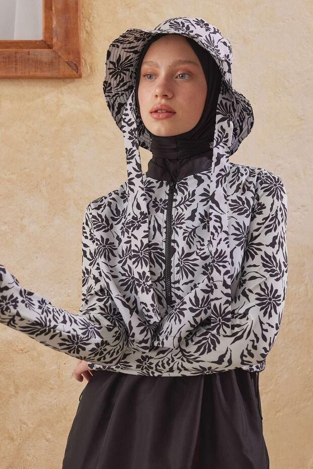 Μαγιό 3 τεμαχίων Floral Ecru Hijab - Ύφασμα Parachute - 6